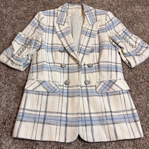 VERONICA BEARD Beacon PLAID Dickey Jacket White Blue Womens Blazer - Picture 7 of 9